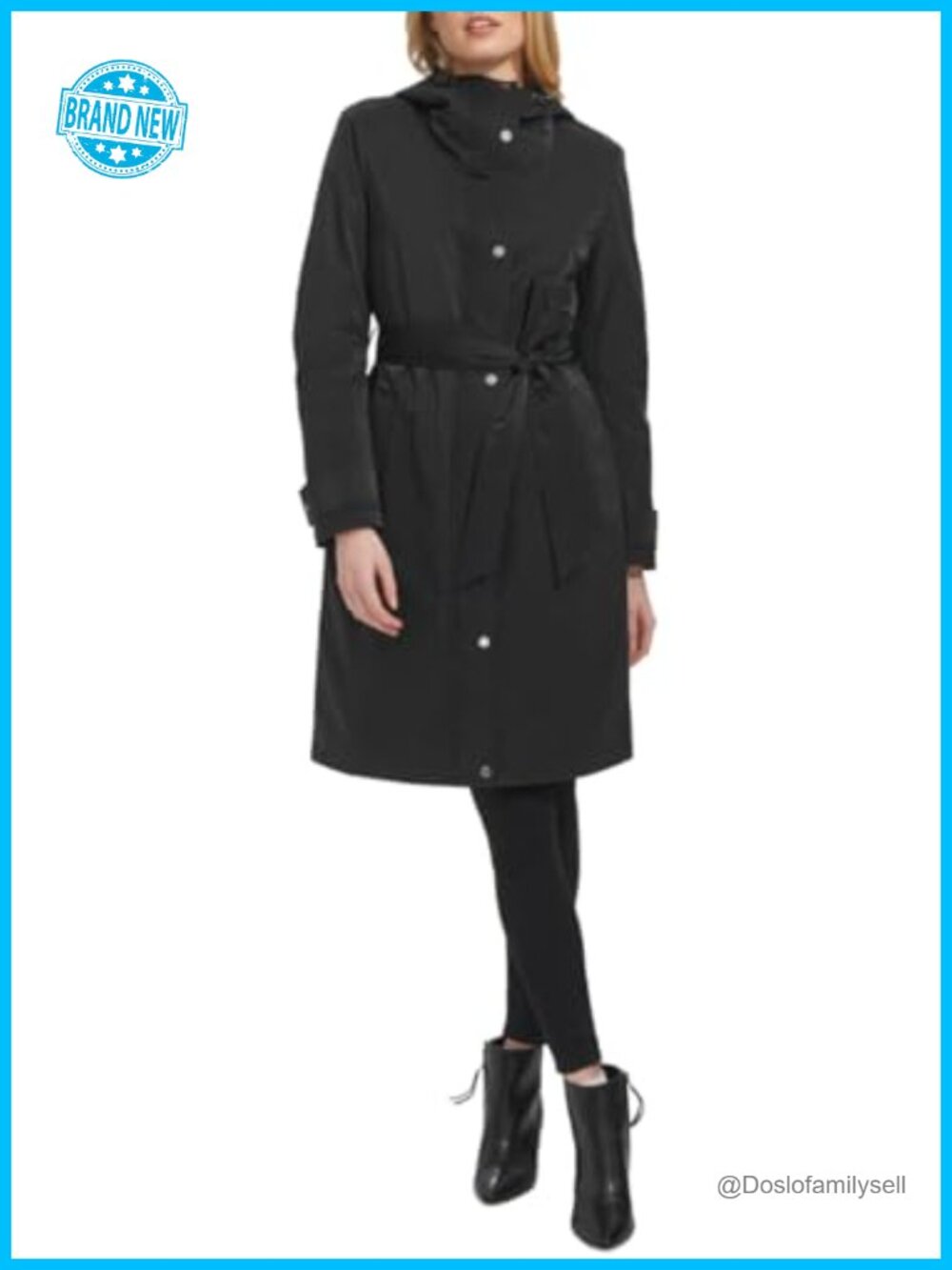 Belted Midweight Trench Coat With Attached Hood